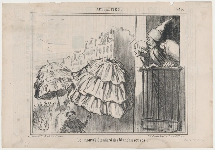 Le nouvel étendard des blanchisseuses, from Actualités, published in Le Charivari, August 26, 1857 by Aaron Martinet