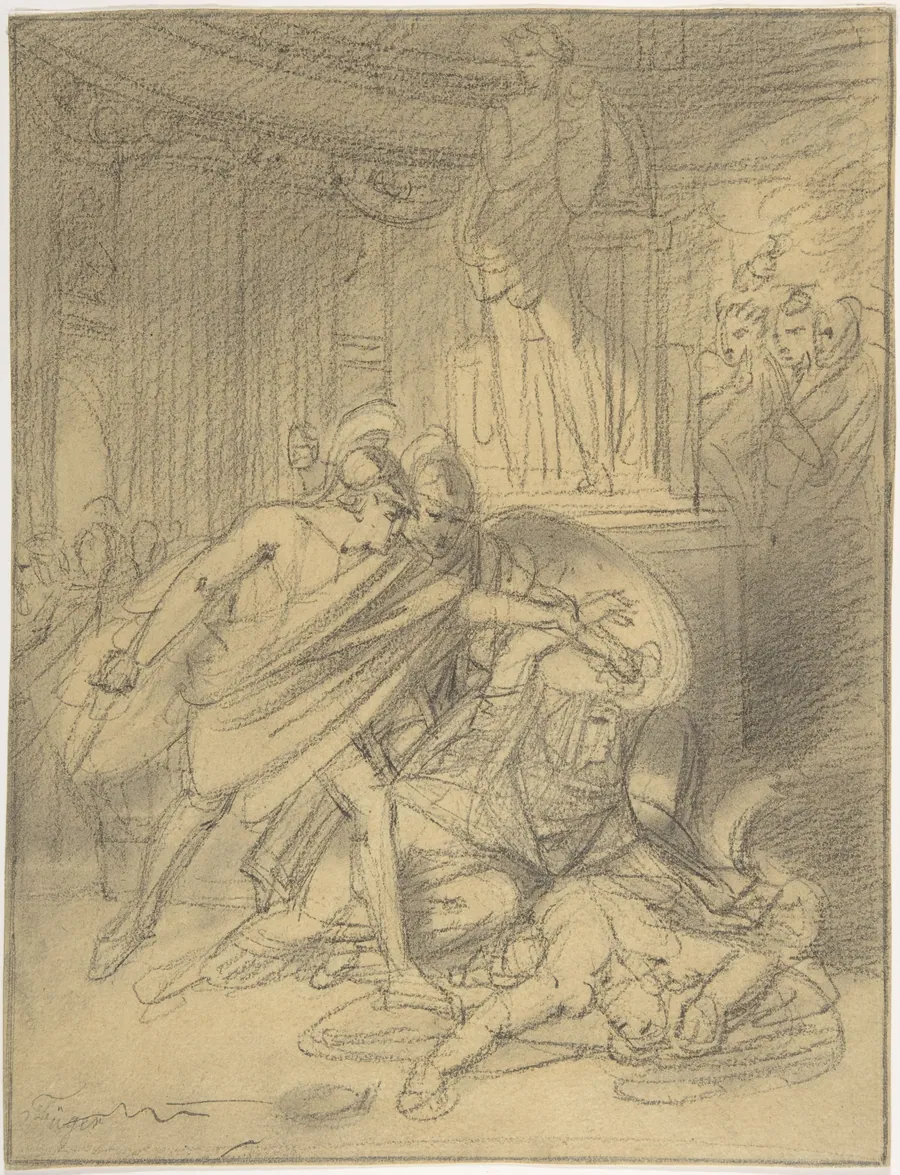 Two Warriors in Classical Costume Bending over Two Figures by Heinrich Friedrich Füger
