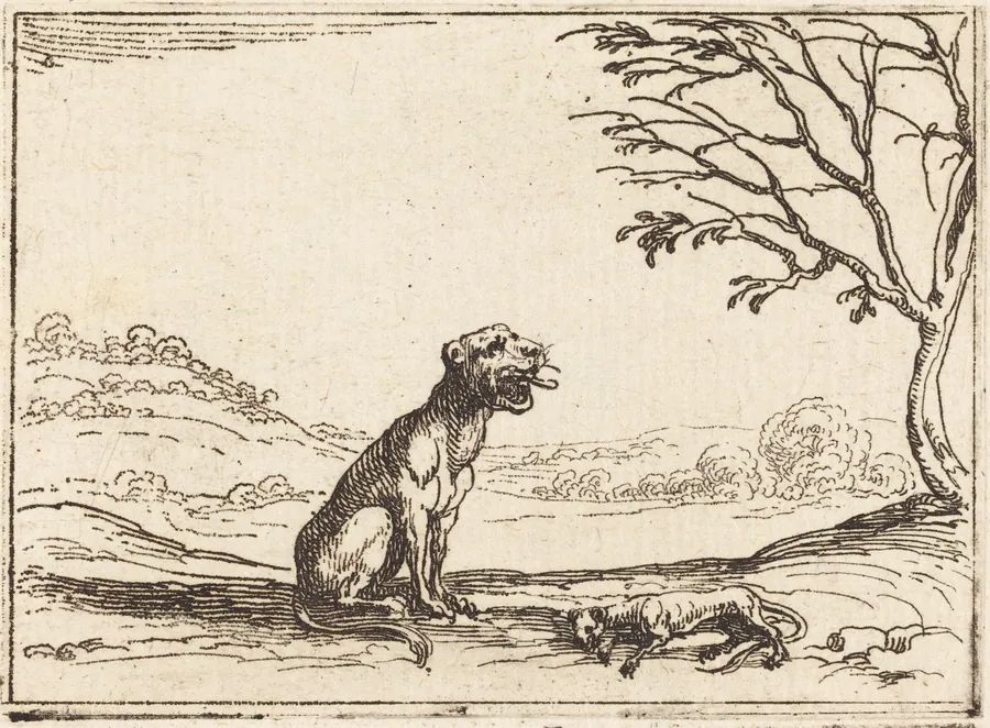 Lioness Mourning her Cub by Jacques Callot