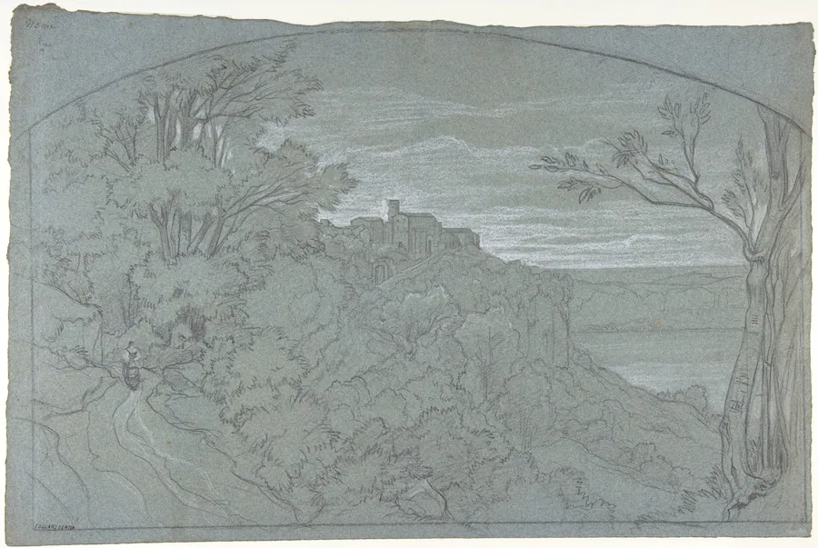 The Town and Lake of Nemi by Edouard Bertin