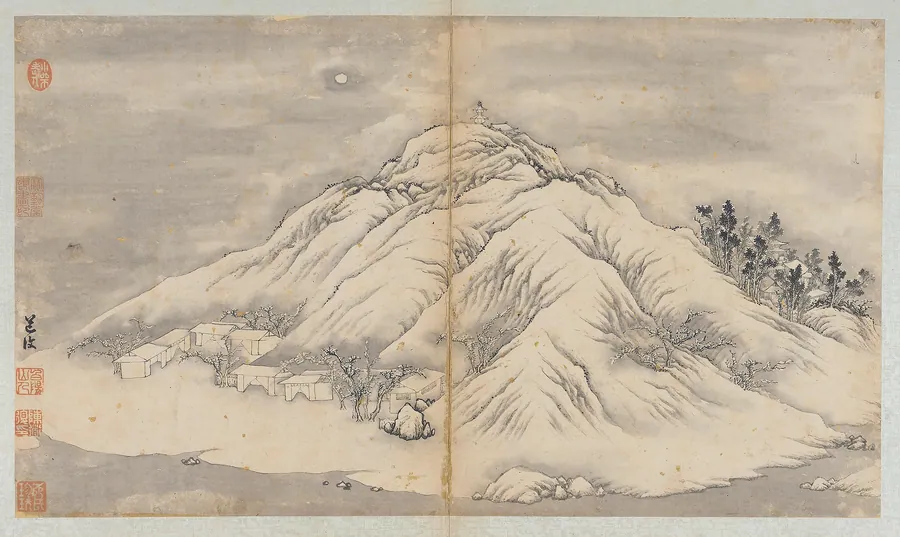Winter landscape: a moon-lit hill and buildings by Formerly attributed to Chen Chun (Shun) (1483-1544)