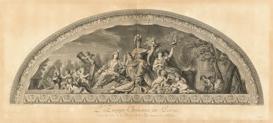 L'Europe Chrêtienne en Paix Cintre du Salon de la Paix du côté des appartemens de la Reine (Christian Europe in Peace, Center of the Salon of Peace next to the Queen's Chambers) [pl. 45] by Jean-Baptiste Massé