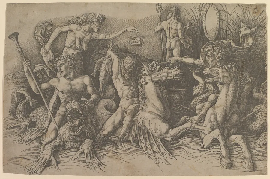 The Battle of the Sea Gods (left portion of  frieze) by Andrea Mantegna
