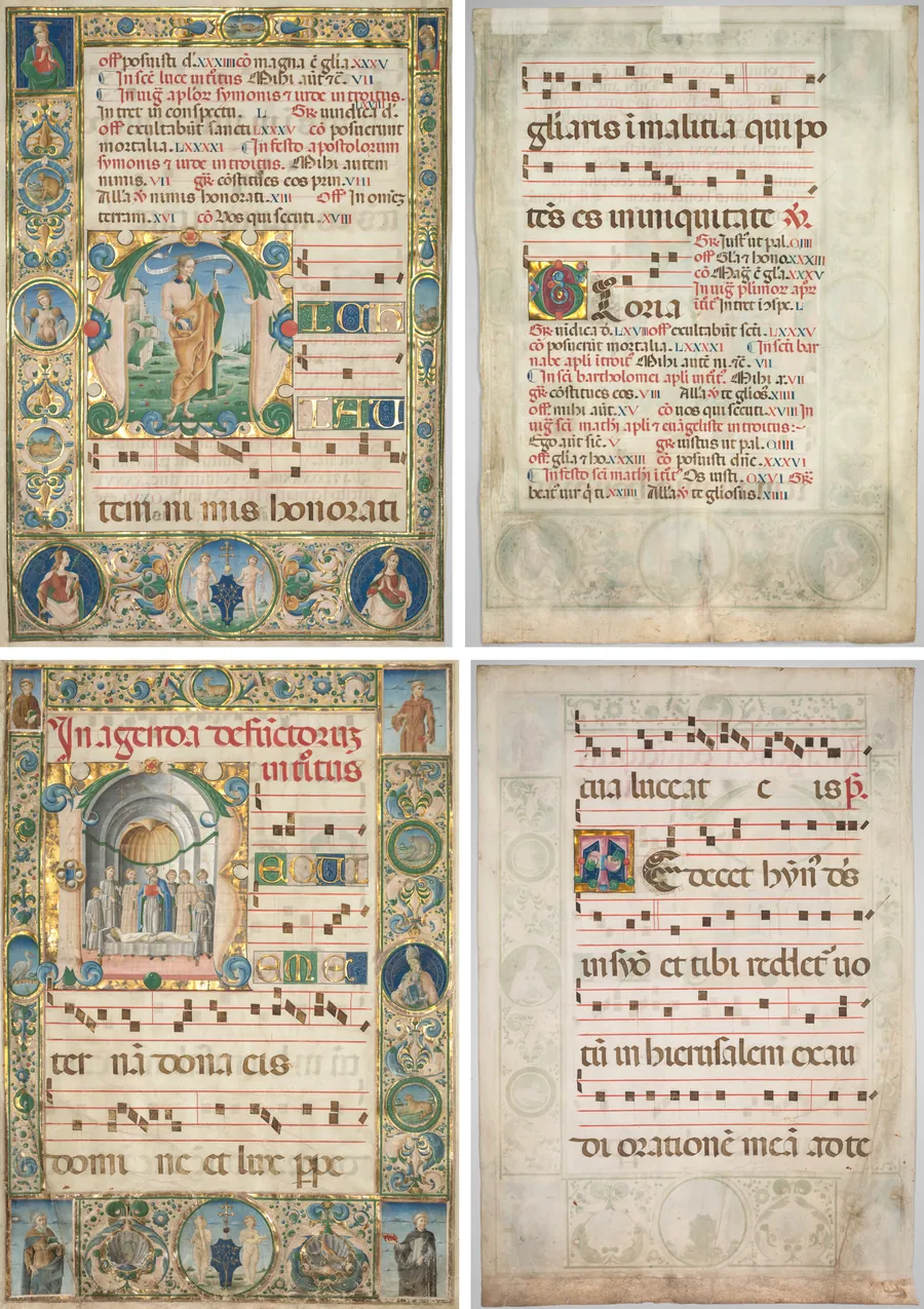 Pair of Graduals: Initial (M) with St. Andrew (recto) and Mass for the Dead (recto) by Jacopo Filippo d' Argenta
