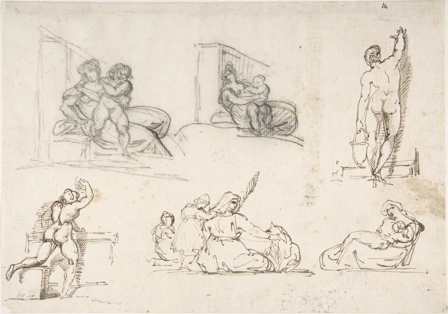 Six Figure Studies, including four for The Poor Italian Family by Théodore Gericault