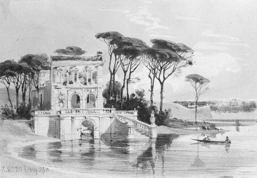 Italian Lake Scene with Villa (from Cropsey Album) by Carl Friedrich Heinrich Werner
