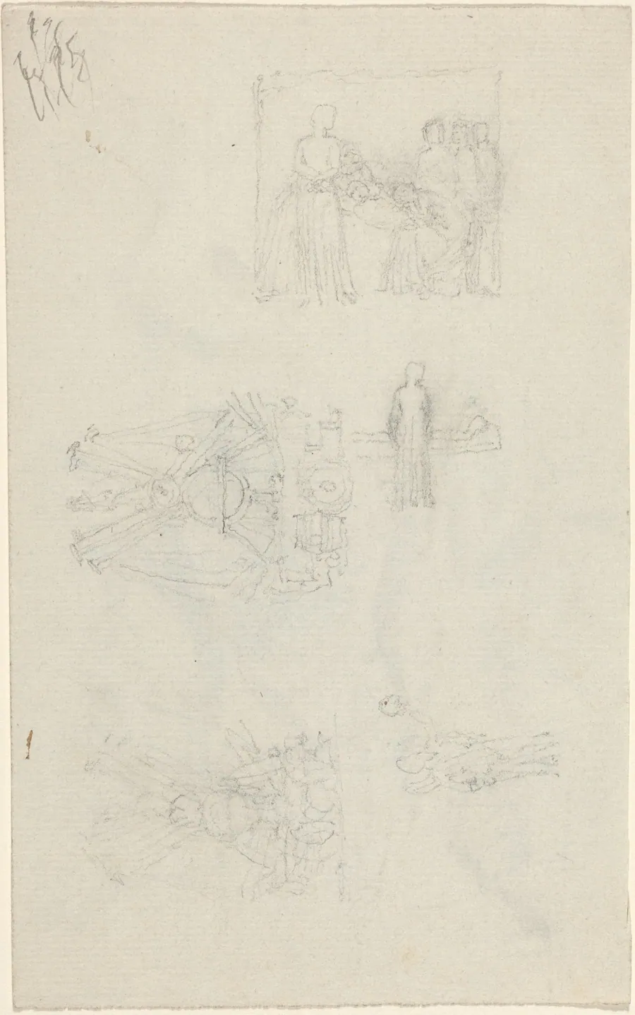 Studies of a Sickbed and Decorations for the Façade of Buckingham Palace [recto and verso] by John Flaxman