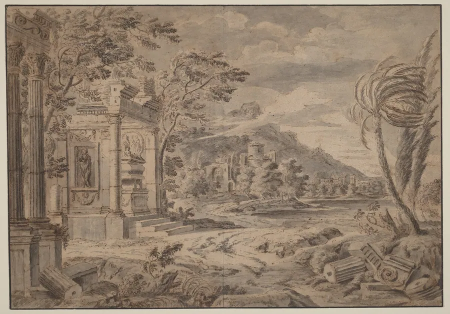 Antique Ruins along a Mountain Coast by Johann Franciscus Ermels