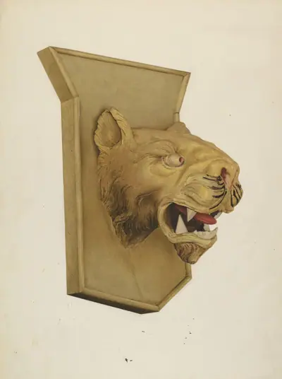 Wood Carving of Tiger's Head