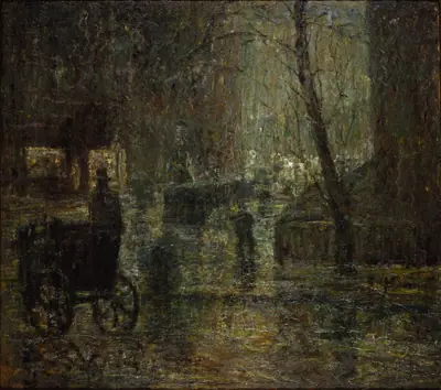 Wet Night, Gramercy Park (After Rain; Nocturne)