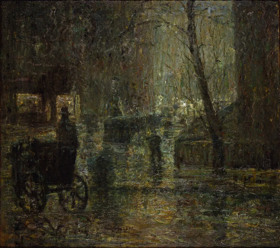 Wet Night, Gramercy Park (After Rain; Nocturne) by Ernest Lawson, American, b. Halifax, Nova Scotia 1873–1939