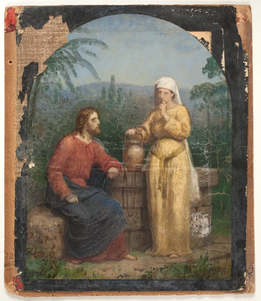 Olieskitse til Jesus og Samaritanerinden ved brønden by A. Dorph