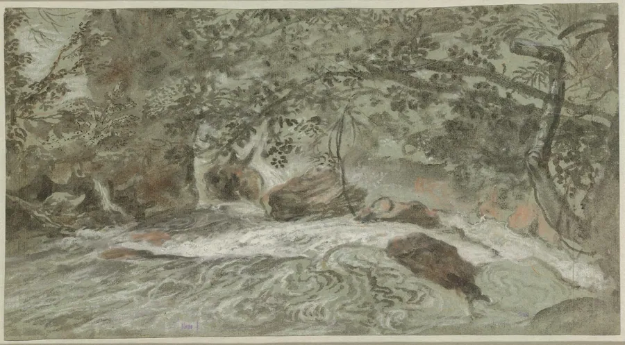 Rapids with Overhanging Branches (verso) by Joachim Franz Beich
