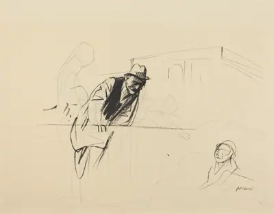 a) Negotiations at the Trianon Palace, Versailles (recto); b) Study for Negotiations at the Trianon Palace, Versailles (verso)