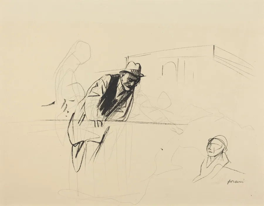 a) Negotiations at the Trianon Palace, Versailles (recto); b) Study for Negotiations at the Trianon Palace, Versailles (verso) by Jean-Louis Forain