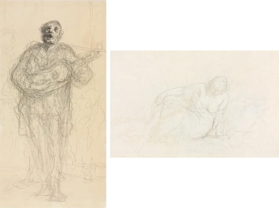 Singing Guitarist (recto); Reclining Woman Leaning on Her Arm (verso) by Honoré Daumier