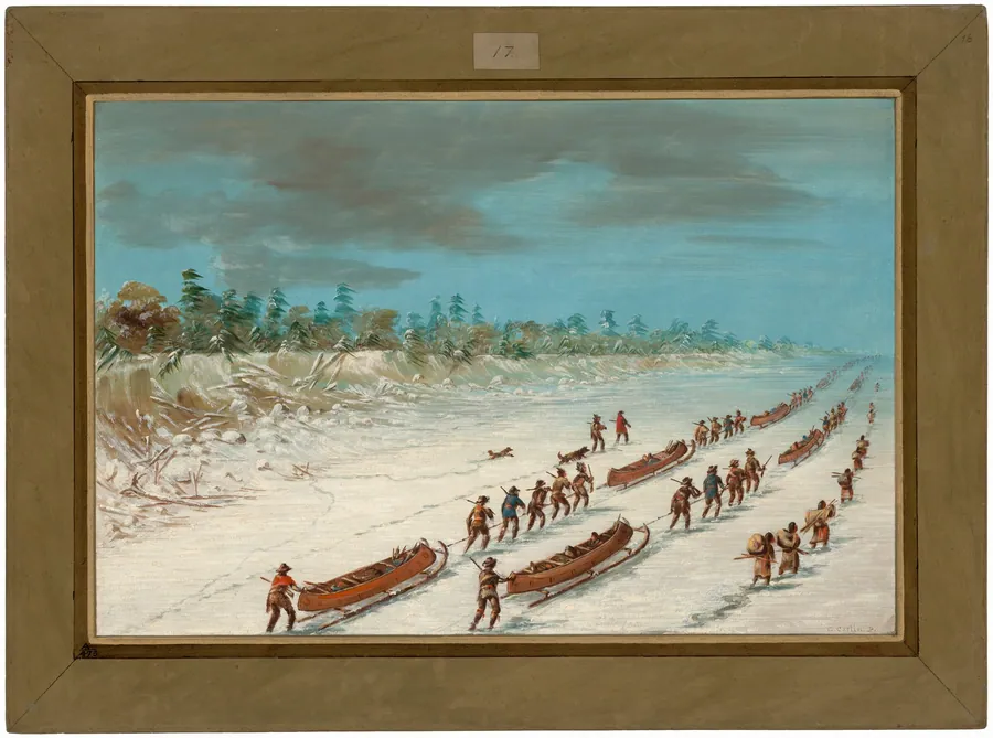 La Salle Crossing Lake Michigan on the Ice.  December 8, 1681 by George Catlin