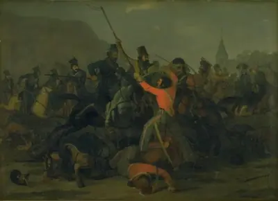 Oberst Boncke Bönnichsens fald den 6. december 1813 under en fægtning mellem jyske dragoner og kosakker