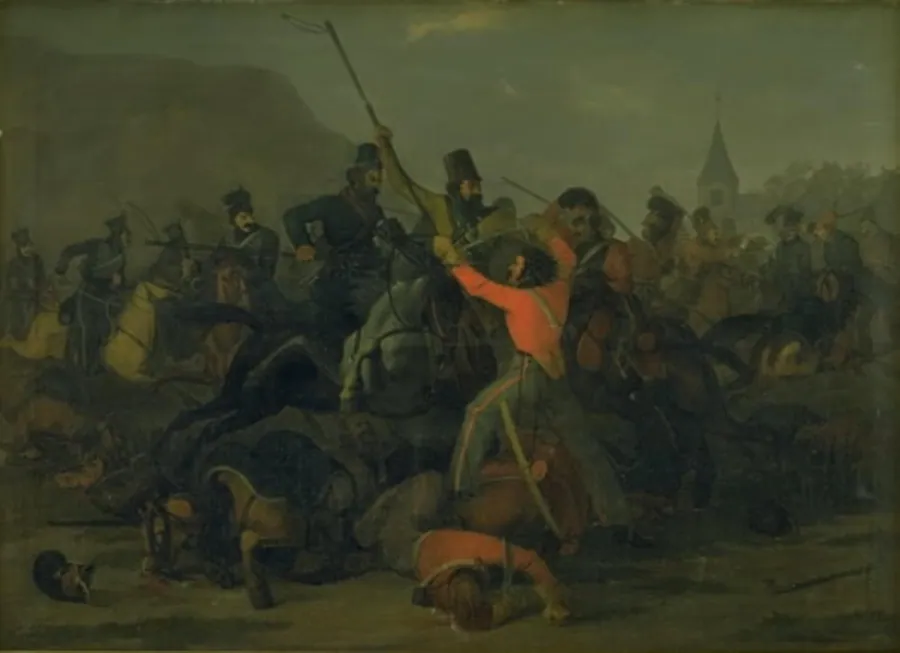 Oberst Boncke Bönnichsens fald den 6. december 1813 under en fægtning mellem jyske dragoner og kosakker by Jørgen V. Sonne