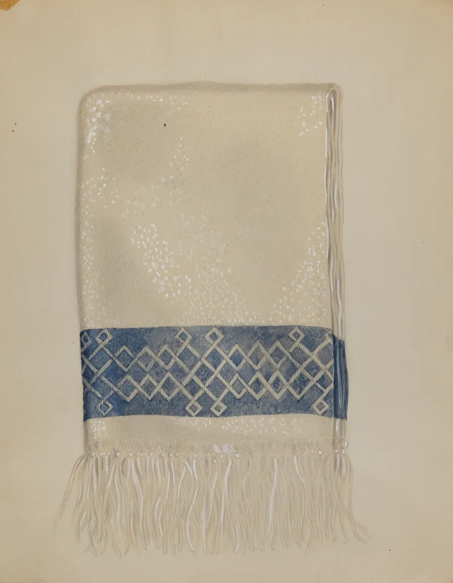 Cotton Towel - Blue Border and Fringe by Eva Wilson