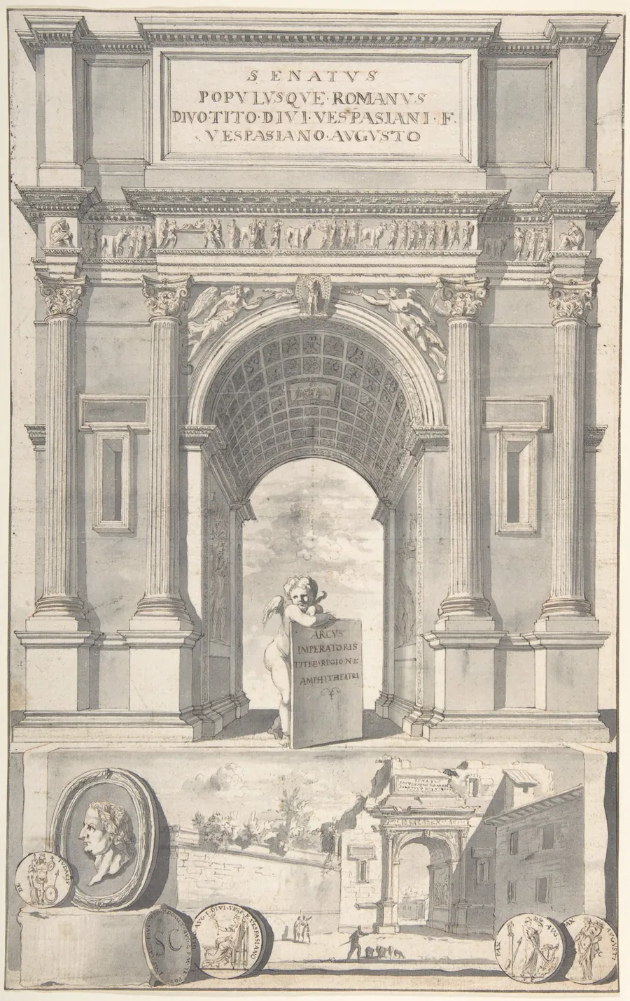 A Reconstruction of the Arch of Titus (above) and a View of the Ruins (below) by Jan Goeree