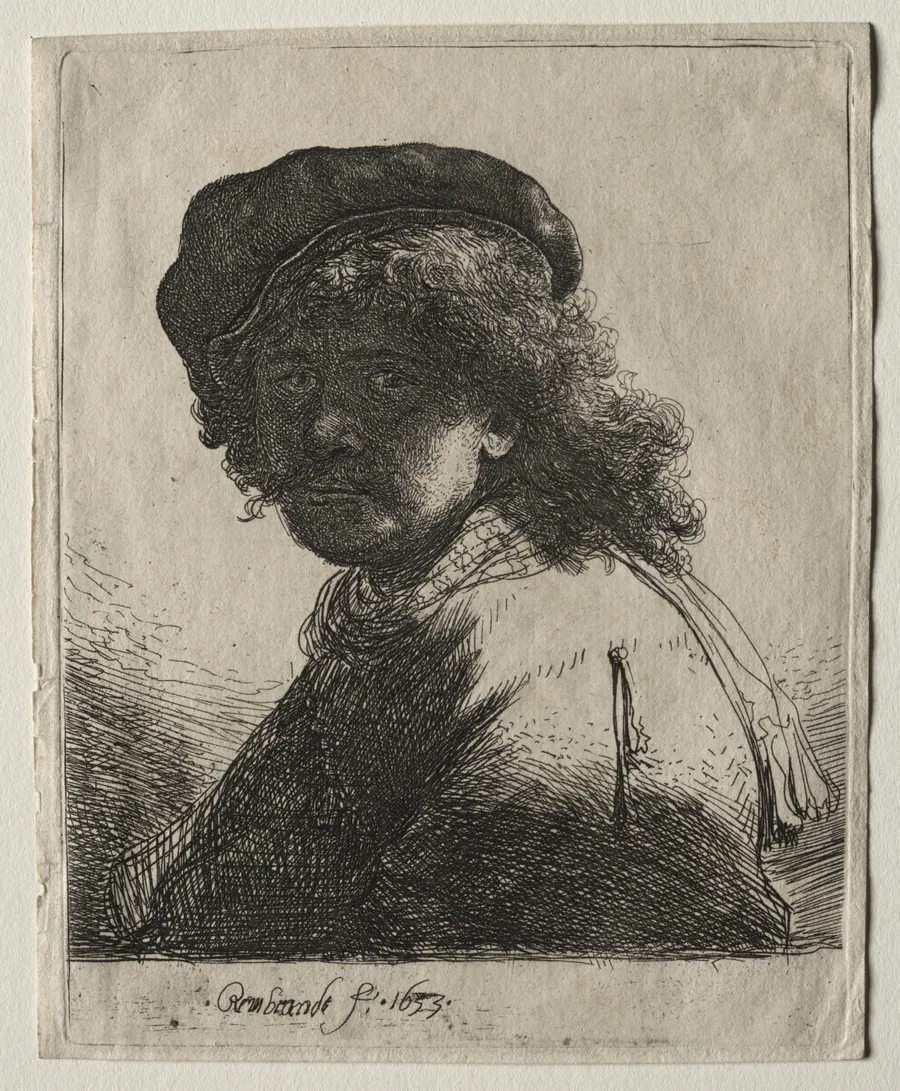 Self-Portrait in a Cap and Scarf with the Face Dark: Bust by Rembrandt van Rijn
