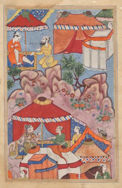 Bashir confides his love for Habbaza to an Arab friend, and sends him to her with a message, from a Tuti-nama (Tales of a Parrot): Twenty-fourth Night