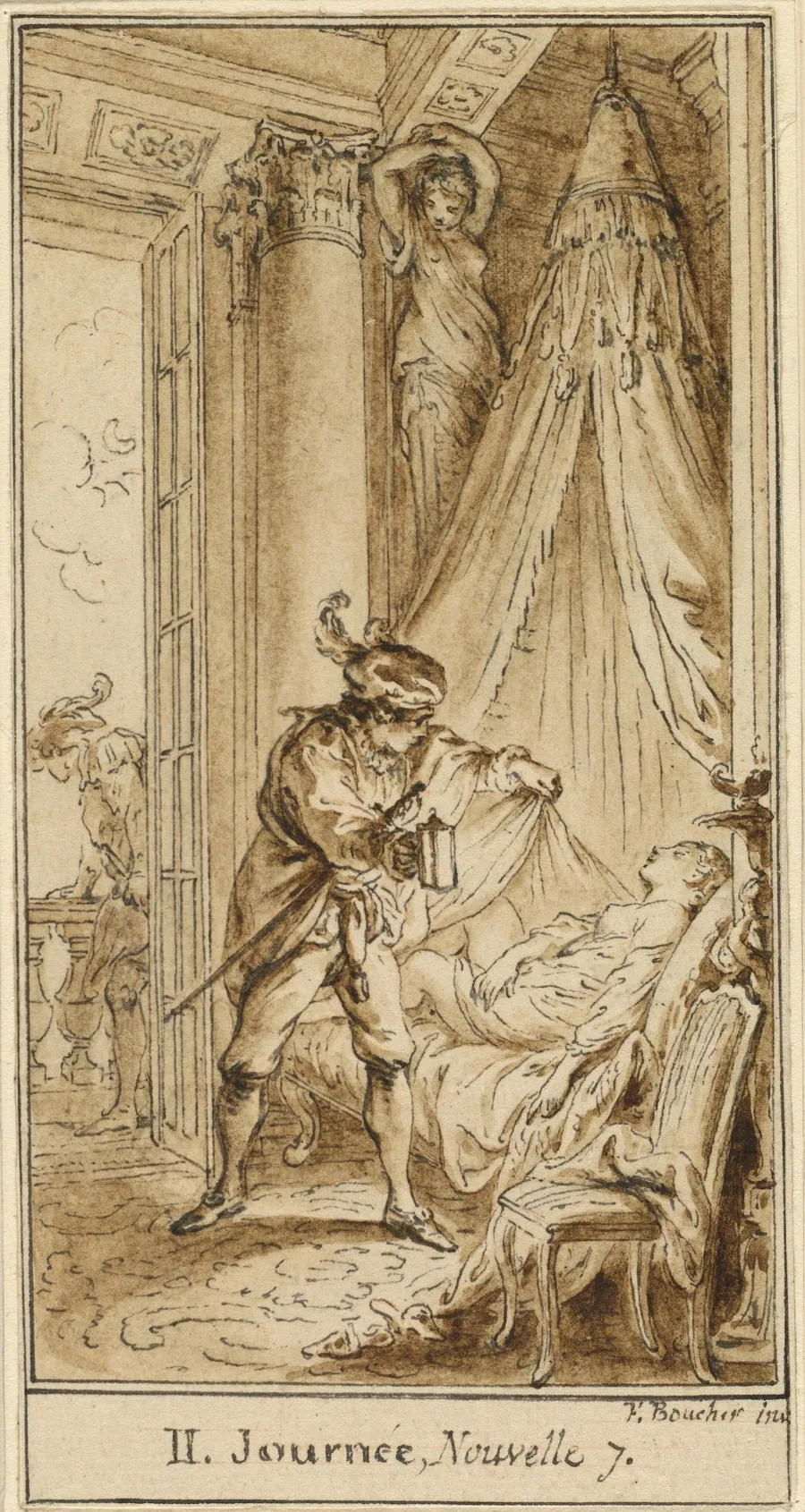 Second Day, Seventh Story: The Duke of Athens Contemplating the Sleeping Princess Alatiel by Hubert François Gravelot