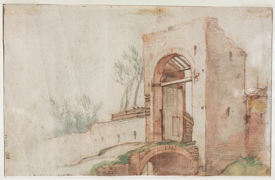 Bridge and Gate (verso) by Abraham Bloemaert
