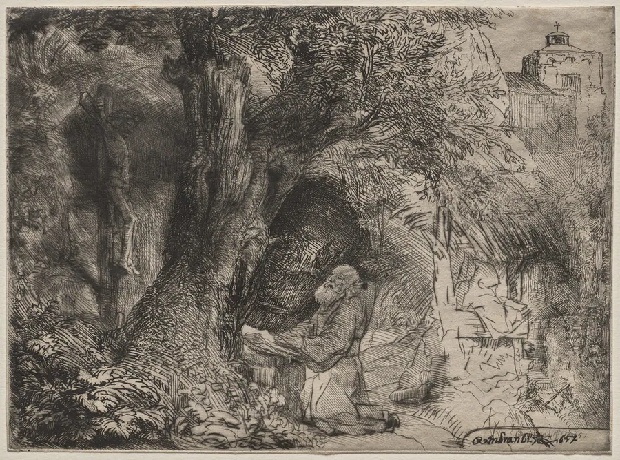 St. Francis Beneath a Tree Praying by Rembrandt van Rijn