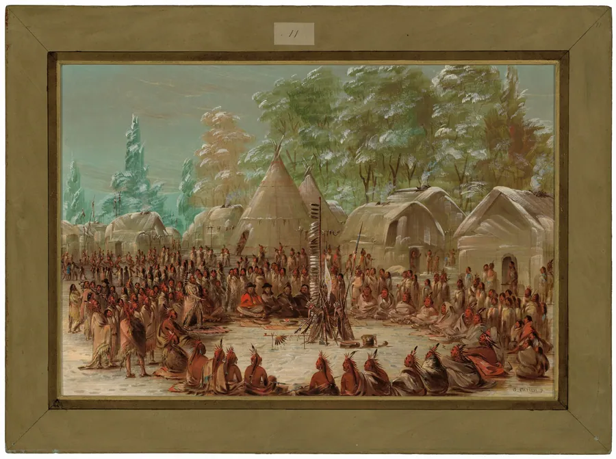 La Salle's Party Feasted in the Illinois Village.  January 2, 1680 by George Catlin