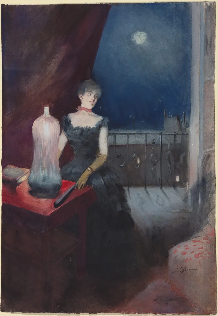 a) Standing Woman with a Fan (recto); b) Study of a Man and Woman (verso) by Jean-Louis Forain