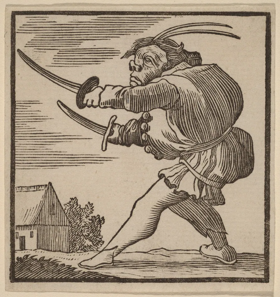 Hunchback Brandishing Two Swords by H. Numan