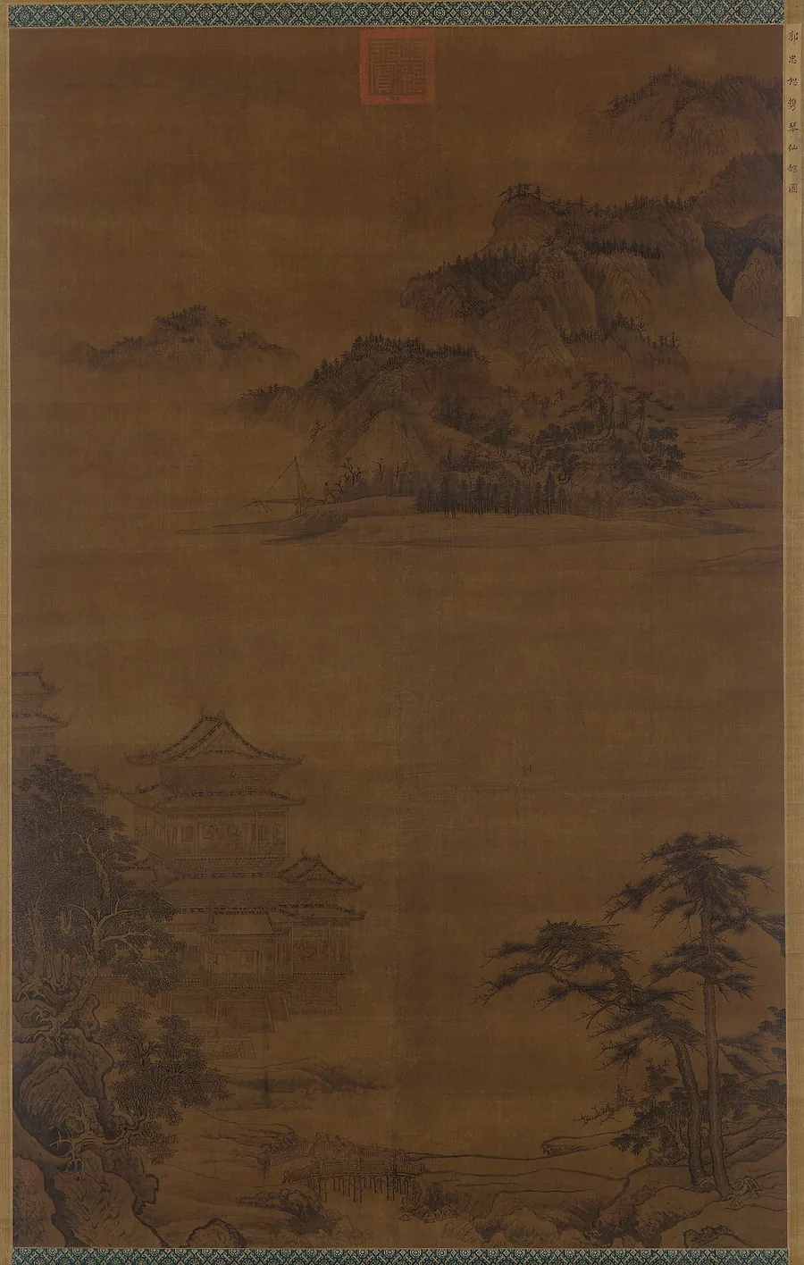 Bringing a lute to an immortal's pavilion 攜琴仙觀圖 by Formerly attributed to Guo Zhongshu (傳)郭忠恕 (910-977)