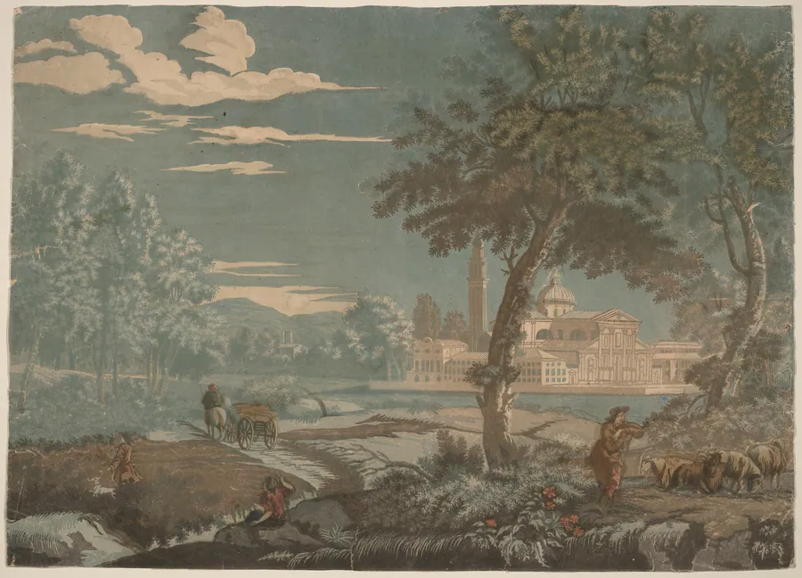 Heroic Landscape with Cart and Goatherd, with San Giorgio Maggiore in the Background by John Baptist Jackson