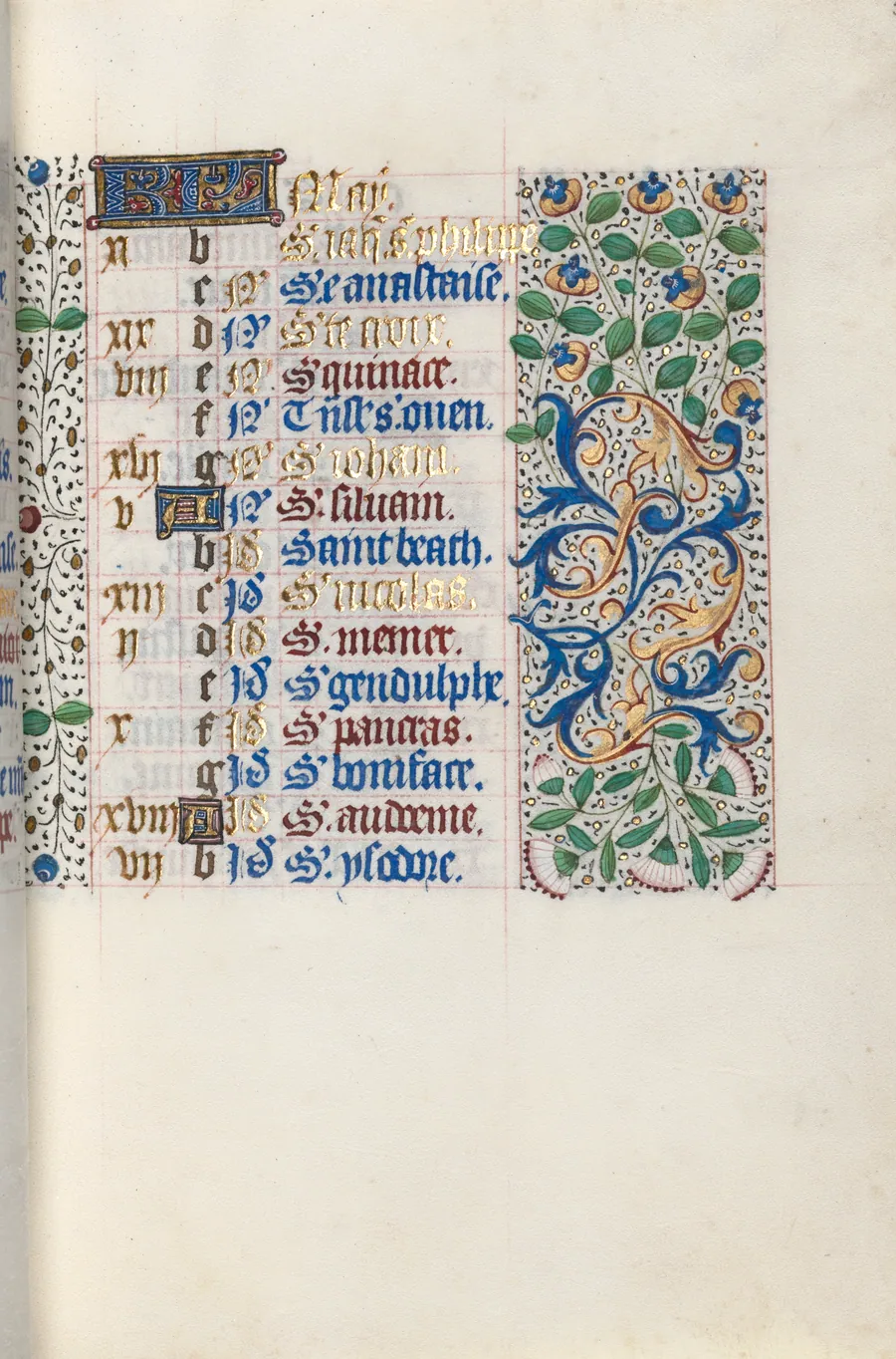 Book of Hours (Use of Rouen): fol. 5r, Calendar Page for May by Master of the Geneva Latini
