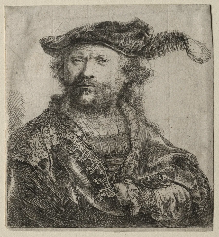 Self-Portrait in Velvet Cap with Plume by Rembrandt van Rijn