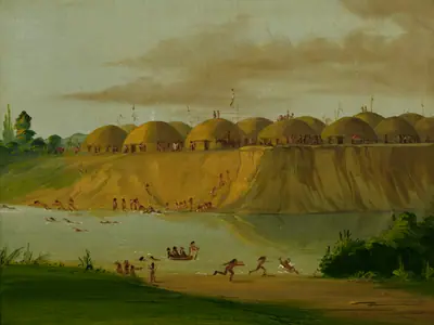 Hidatsa Village, Earth-covered Lodges, on the Knife River, 1810 Miles above St. Louis