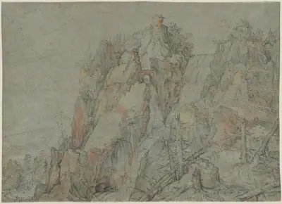 Mountainous Landscape with Castles and Waterfalls