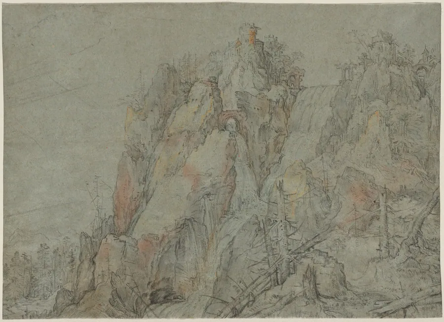 Mountainous Landscape with Castles and Waterfalls by Roelandt Savery