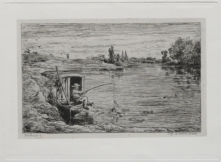 The Boat Trip:  The Cabin Boy Fishing (Line Fishing) by Charles François Daubigny
