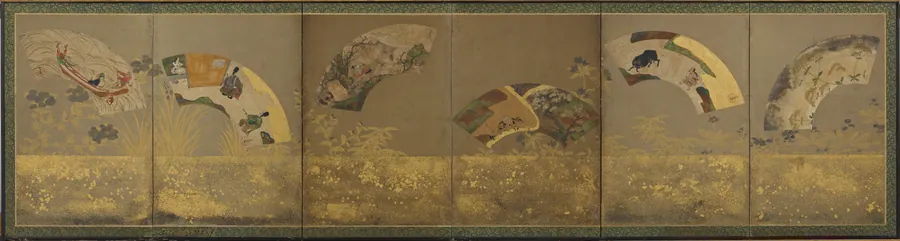 Six fan papers: miscellaneous subjects by Tawaraya Sotatsu 俵屋宗達 (fl. ca. 1600-1643)