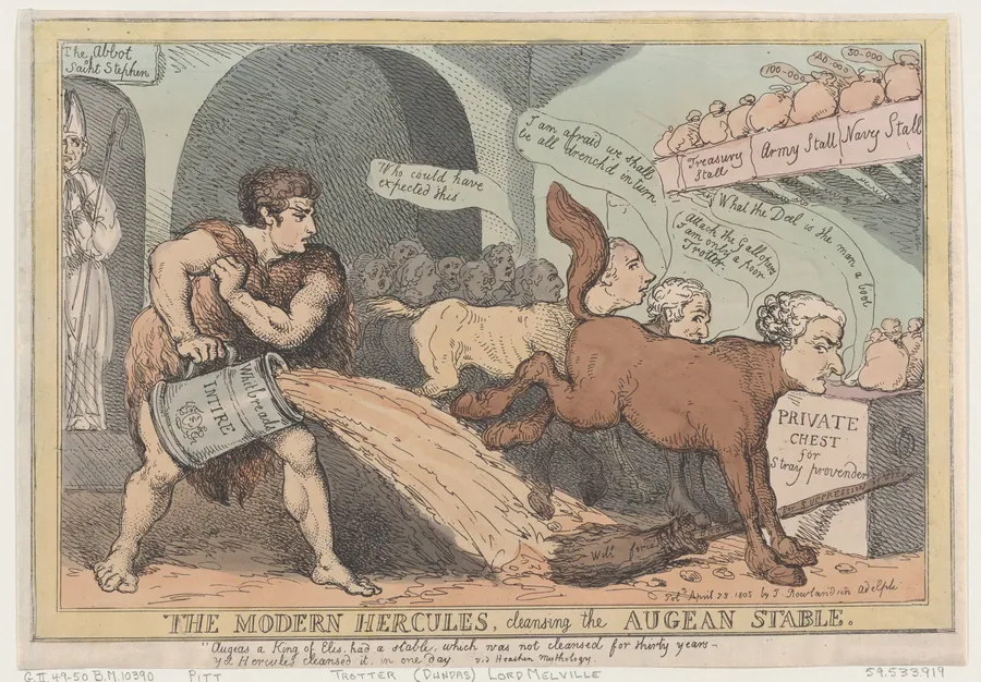 The Modern Hercules, Cleansing the Augean Stable by Thomas Rowlandson