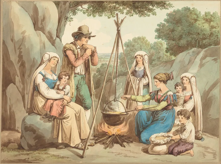 A Peasant Family Cooking over a Campfire by Bartolomeo Pinelli