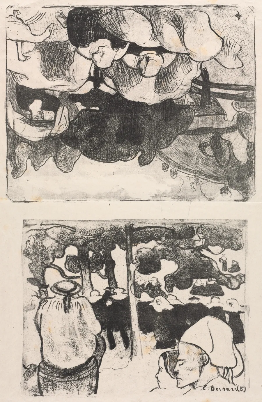 Les Bretonneries: Breton Women Making Haystacks (Bretonnes Faisant les Foins) and Wedding in Brittany (La Noce en Bretange) by Émile Bernard