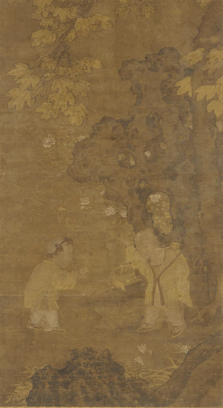 Two boys playing with the puppet of a lion by Formerly attributed to Zhang Xuan (active early-mid-8th century)
