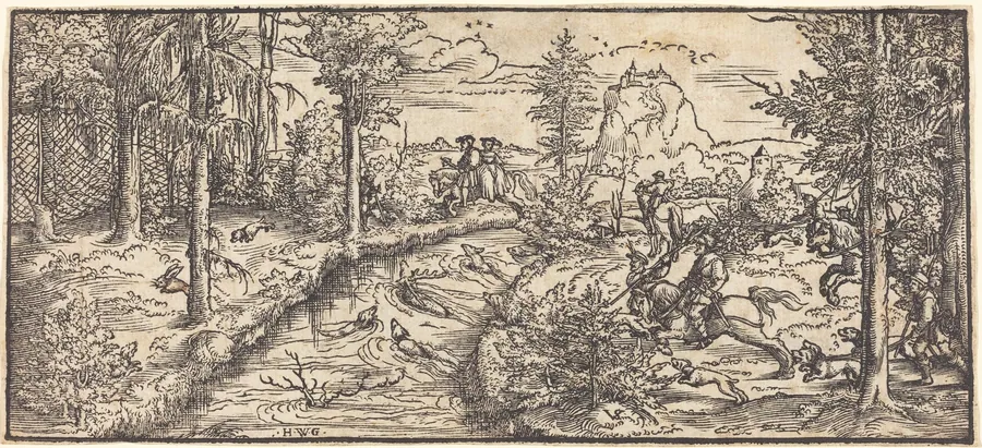 Stag Hunt in a Landscape by Master H.W.G.