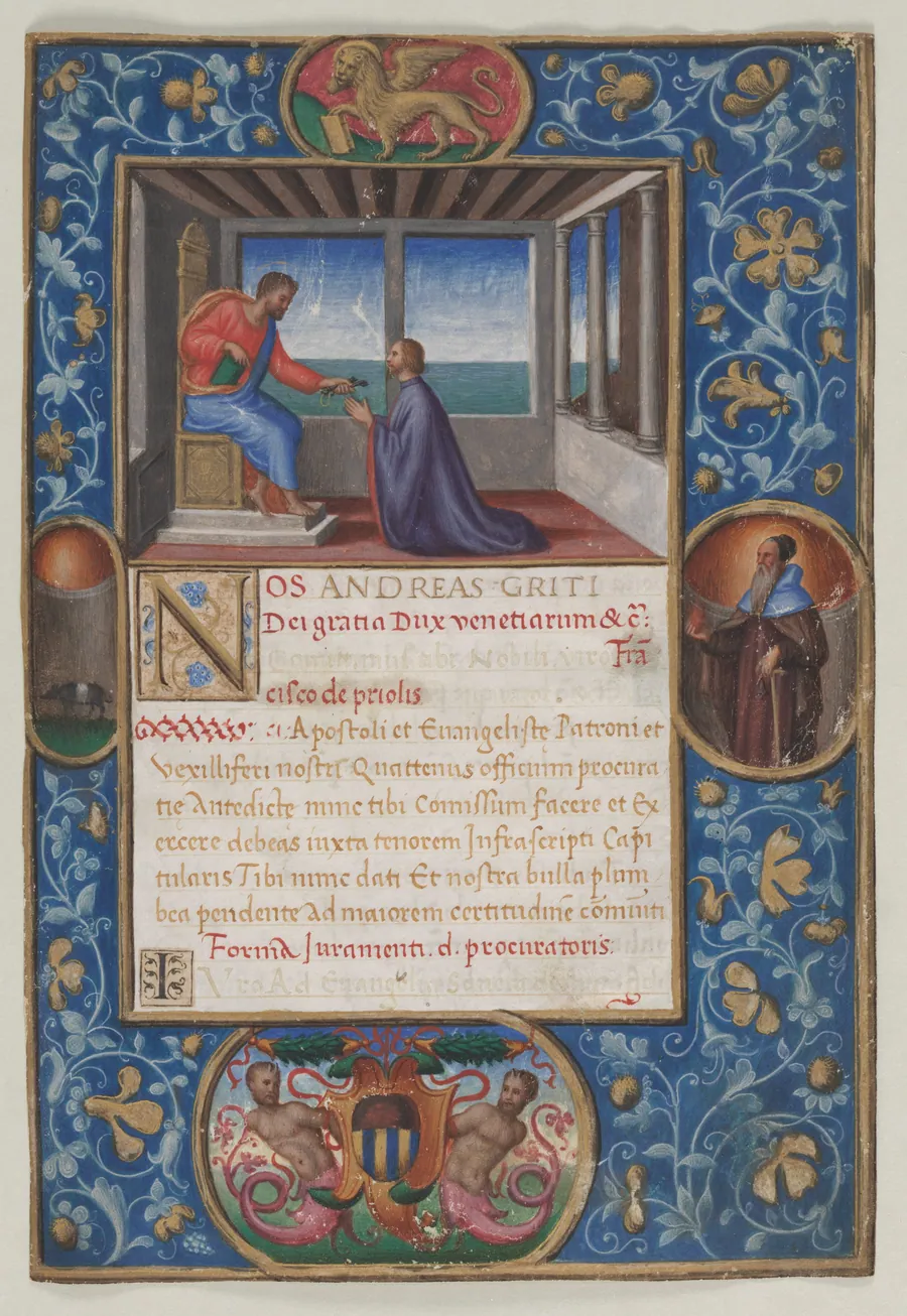 Leaf from a Commission: St. Mark Giving the Keys of Venice to Francesco de Priuli by Benedetto Bordone