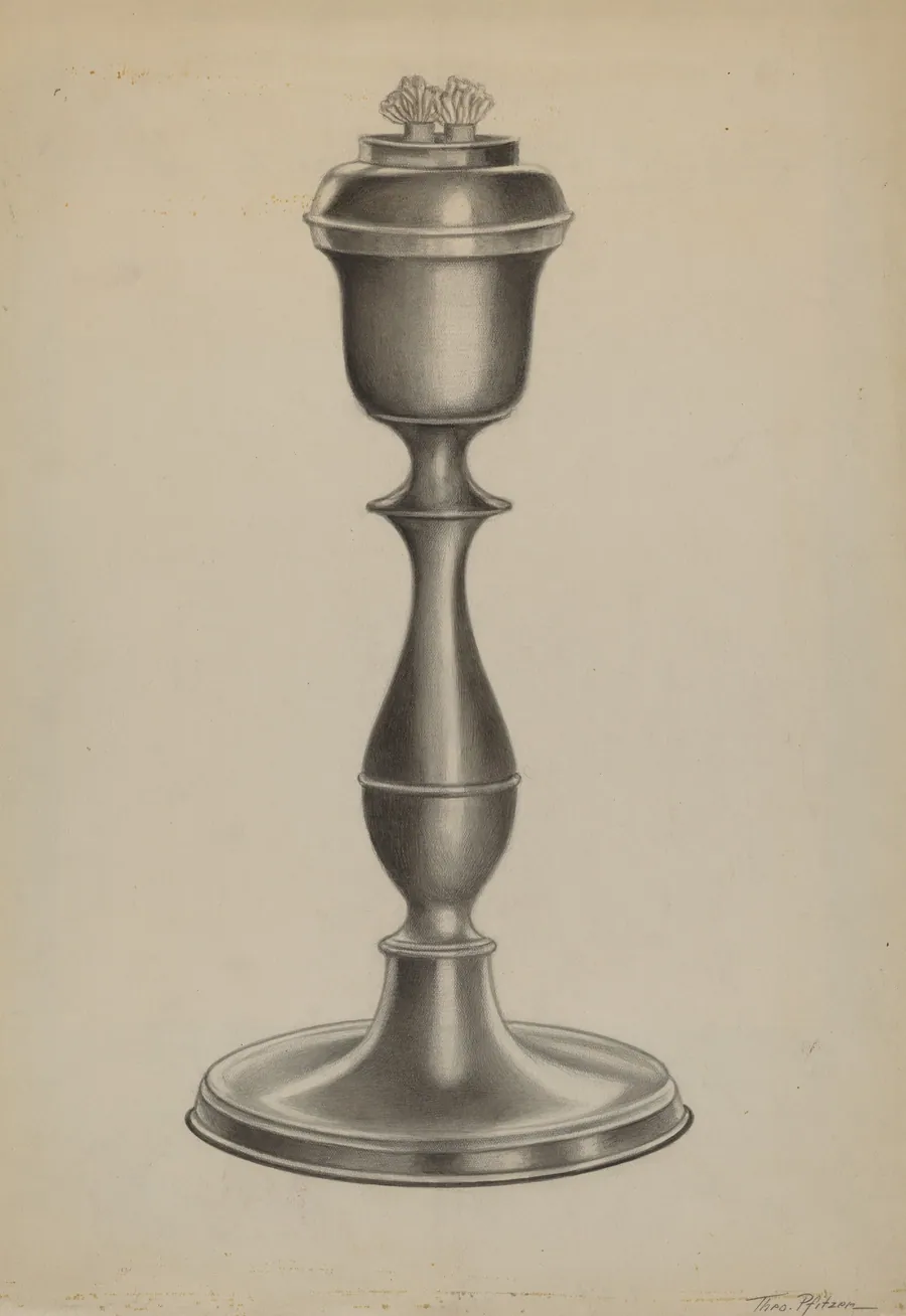 Pewter Lard Oil Lamp by Theodore Pfitzer