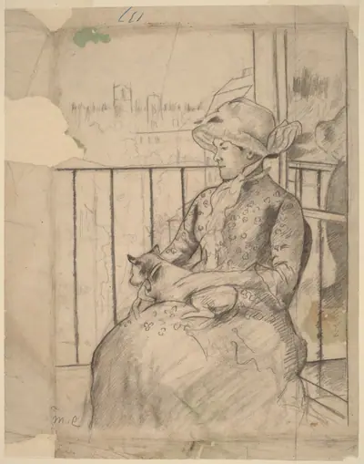 Susan on a Balcony Holding a Dog [recto]